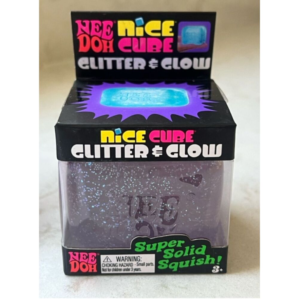 NeeDoh Nice Cube Glitter Glow in the Dark Super purple